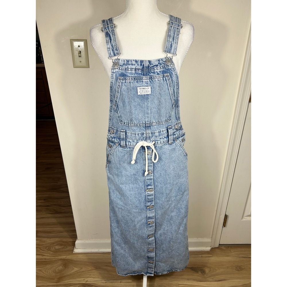 VTG Levi's Premium Overall Denim Dress Women XS Button Front 90s Grunge Skirtall
